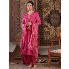 Pink Printed Cotton Silk Suit- Set of 3