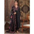 Black Printed Cotton Silk  Suit- Set of 3