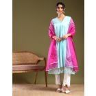 Pink Embroidered Organza Dupatta