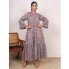 Blue Brown Printed Cotton Dress