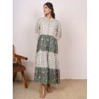 Ivory Green Hand Block Printed Cotton Dress
