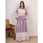 Purple White Hand Block Printed Cotton Dress