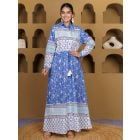 Blue White Hand Block Printed Cotton Dress
