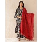 Red Embroidered Kota Doria Dupatta