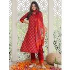 Red Printed Cotton Suit - Set of 3