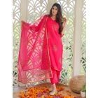 Pink Printed Cotton Suit - Set of 3