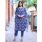 Blue Printed Cotton Suit - Set of 3