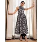 Black Printed Cotton Kurta with Pants - Set of 2