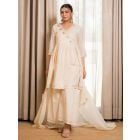Ivory Gota Work Cotton Lurex Sharara Set - Set of 3