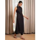 Black Cotton Kurta with Pants - Set of 2