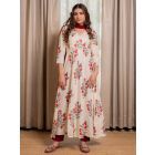 White Red Hand Block Printed Cotton Suit - Set of 3