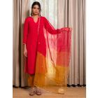 Pink Lace Work Silk Suit - Set of 3