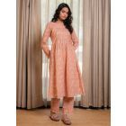 Light Pink Printed Cotton Kurta with Pants - Set of 2