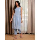 Powder Blue Lace Work Cotton Kurta with Pants - Set of 2