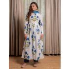 White Blue Hand Block Printed Cotton Suit - Set of 3