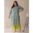 Teal Blue Printed Kurta with Pants - Set of 2