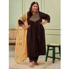 Black Gota Work Cotton Cambric Suit - Set of 3