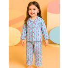 Sky Blue Hand Block Printed Cotton Night Wear - Set of 2
