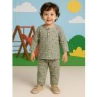 Grey Hand Block Printed Unisex Cotton Night Wear - Set of 2