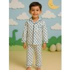 White Blue Hand Block Printed Cotton Night Wear - Set of 2