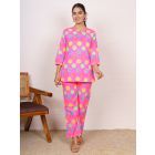 Pink Polka Dot Hand Block Printed Night Suit- Set of 2