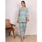 Aqua Blue Polka Dot Hand Block Printed Night Suit- Set of 2