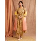 Yellow Pink Hand Block Printed Mulmul Suit- Set of 3