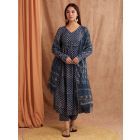 Indigo Hand Block Printed Cotton Suit- Set of 3