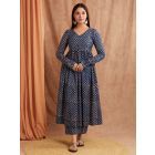 Indigo Hand Block Printed Cotton Kurta with Palazzo- Set of 2