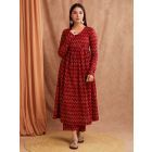 Red Hand Block Printed Mulmul Kurta with Palazzo- Set of 2