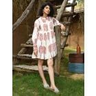 Off White Red Hand Block Printed Cotton Dress