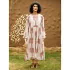 Off White Red Hand Block Printed Cotton Dress