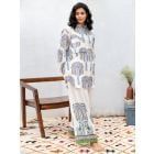 Off White Purple Hand Block Printed Cotton Shirt