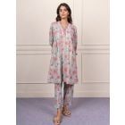 Green Pink Printed Cotton Kurta with Pants- Set of 2