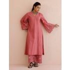 Old Rose Embroidered Cotton Kurta with Pants - Set of 2