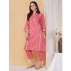 Pink Hand Block Printed Cotton Kurta with Pants - Set of 2
