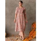 Peach Hand Block Printed Cotton Kurta with Pants- Set of 2