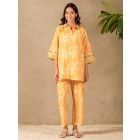 Yellow Hand Block Printed Cotton Co-ord Set- Set of 2