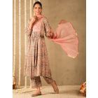 Green Pink Hand Block Printed Cotton Suit - Set of 3