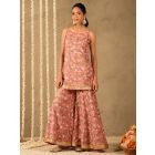 Pink Hand Block Printed Cotton Kurta with Sharara - Set of 2