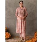 Peach Hand Block Printed Cotton Kurta with Pants- Set of 2