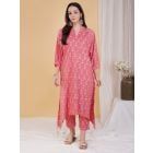 Pink Hand Block Printed Cotton Kurta with Pants - Set of 2