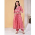 Pink Hand Block Printed Cotton Kurta with Pants - Set of 2
