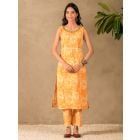 Yellow Hand Block Printed Cotton Kurta with Pants- Set of 2