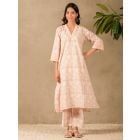 Old Rose Pink Hand Block Printed Cotton Kurta with Pants- Set of 2
