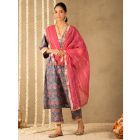 Blue Hand Block Printed Cotton Suit - Set of 3