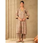 Green Pink Hand Block Printed Cotton Kurta with Pants - Set of 2