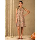 Green Pink Hand Block Printed Cotton Dress