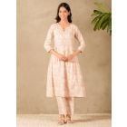 Old Rose Pink Hand Block Printed Cotton Kurta with Pants- Set of 2