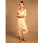 Ivory Printed Cotton Linen Kurta with Dhoti Pants - Set of 2